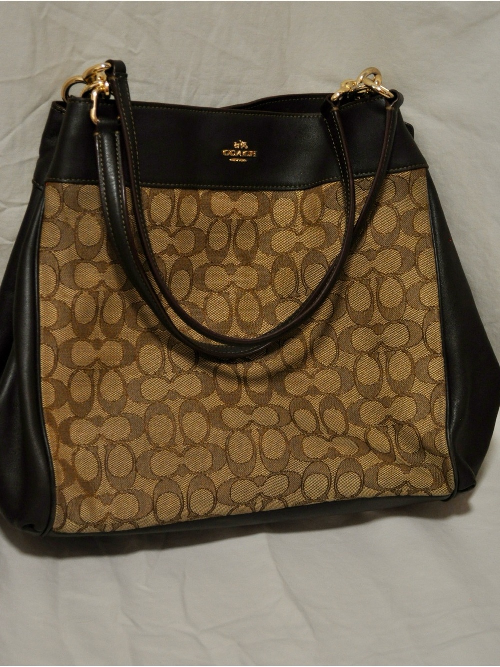 Coach Brown Signature Canvas Shoulder Bag with Black Leather Trim - Picture 4 of 5